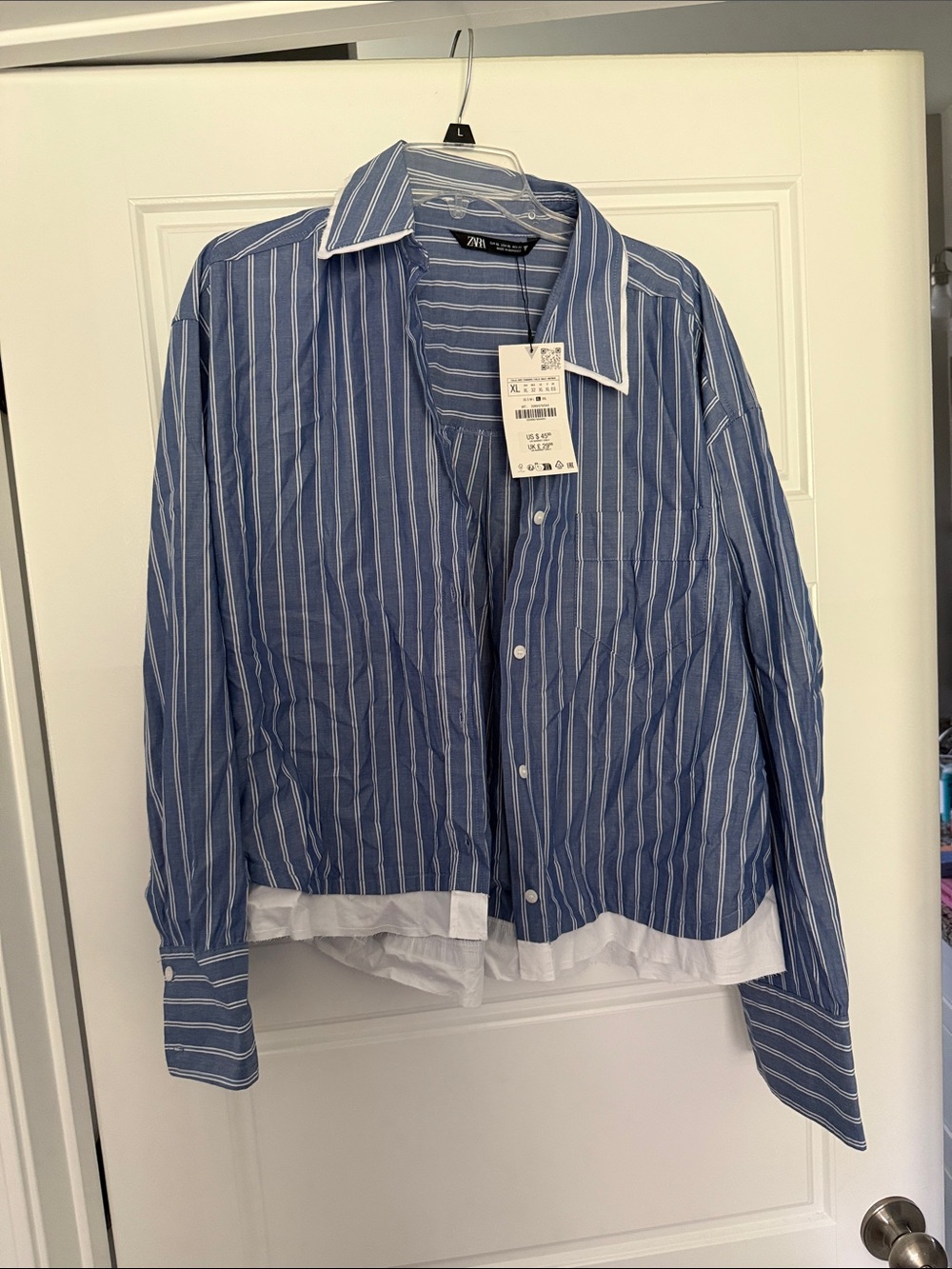 Zara Blue and White Striped Button-Down Shirt